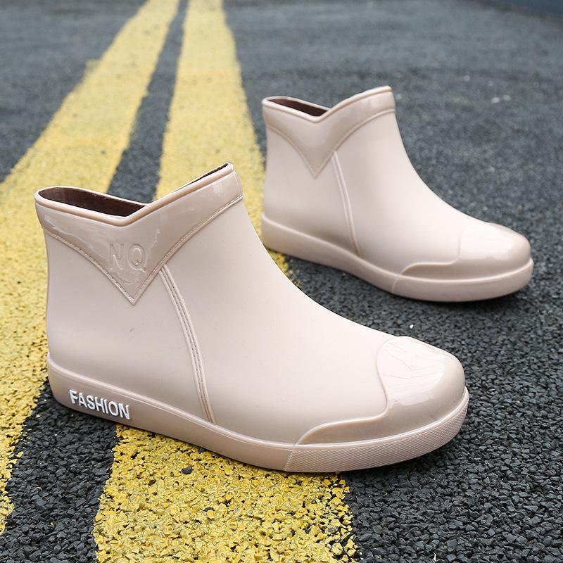 Waterproof Rain Boots Women Rubber Shoes Short Tube Ankle Shoes Water Shoes Shallow Flats Non-slip Rain Boots Fashion Slip on Female Footwear