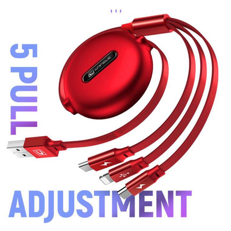 Three-in-one Data Cable USB Car Data Cable Android Apple Type-C Connector Electronic Device Charging Cable