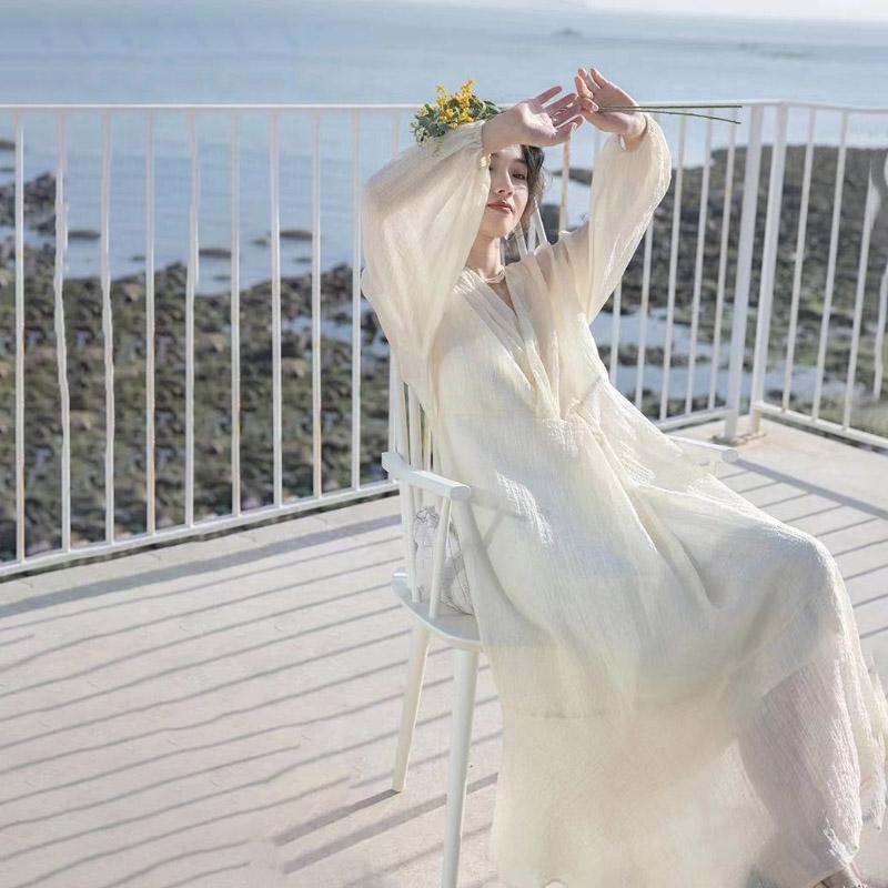 Summer Dress Vintage Sexy Lantern Sleeve Mid-Calf Dress Beach Bohemian Women'Summer Sundress Casual Plus Size