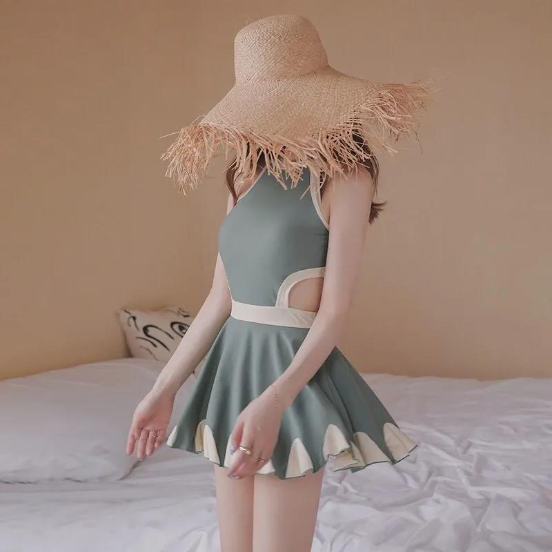 Swimsuit Women's One-Piece Skirt Covering Belly Thin and Small Breasts Gathering Korean One-piece Skirt Ladies Swimsuit Sexy and Sweet