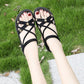 Summer Women's Bohemian Sandals Non-slip Slope Heel Korean Casual Sandals All-match Handmade Beaded Flat Sandals