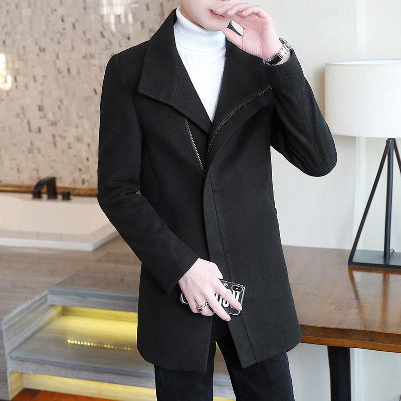 Woolen Coat Men's Mid-length Thick Woolen Coat In Autumn and Winter Windbreaker British Style Casual Coat