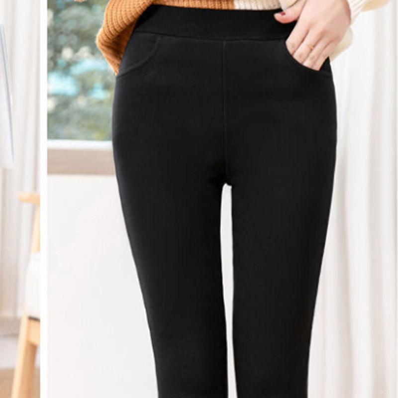 Women's Winter Plus Velvet Leggings Black Trousers Thin Thick Stretch Pants Solid Color Warm Plus Size Slim-fitting Pants