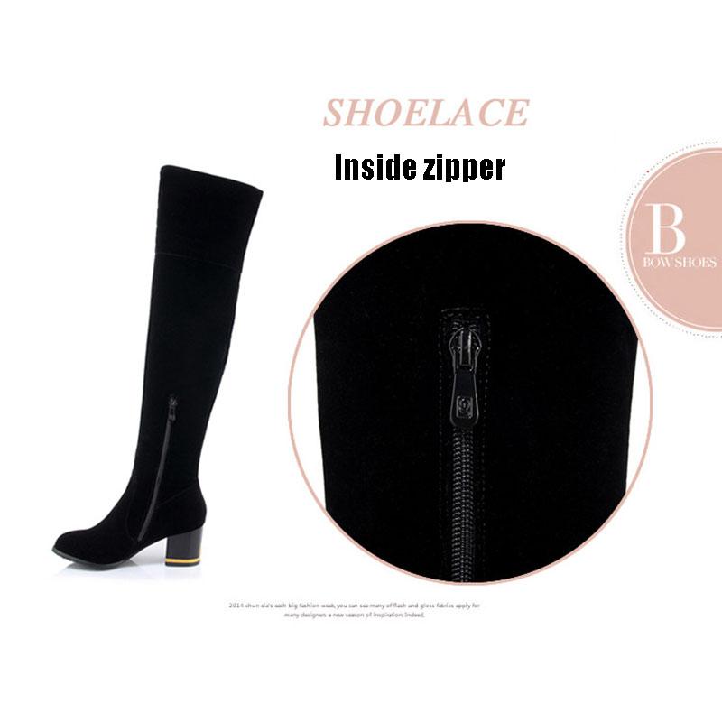 Women Over The Knee Boots Sexy High Heels Suede Boots Zipper Winter Boots Plus Size 34-43