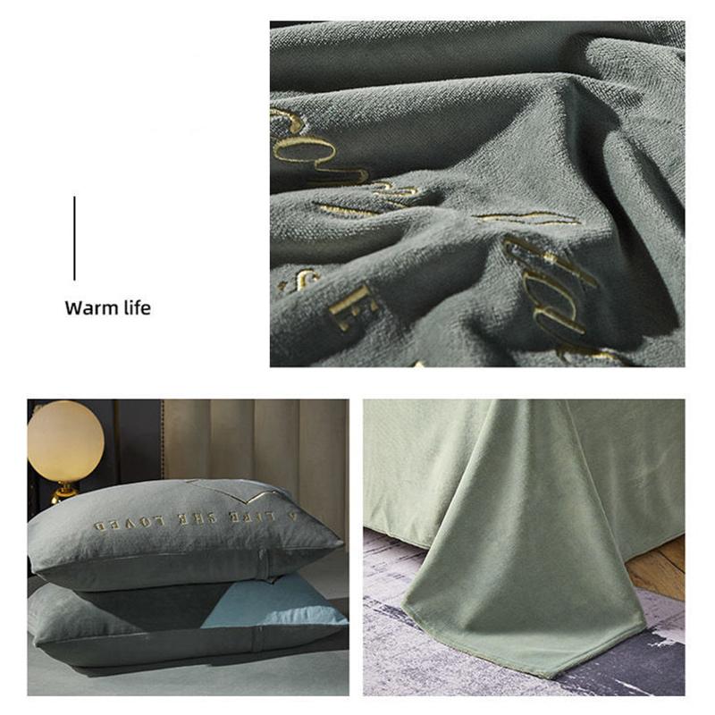 Winter Thick Milk Velvet Four-piece French Velvet Duvet Cover Sheet Crystal Velvet Embroidery Type Bedding