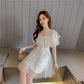 Sexy Sweet Woman A-line Skirts V-neck Veil Decorative Stars Shiny and Beautiful Folds Ruffle Bow Dress Bar Wedding Party