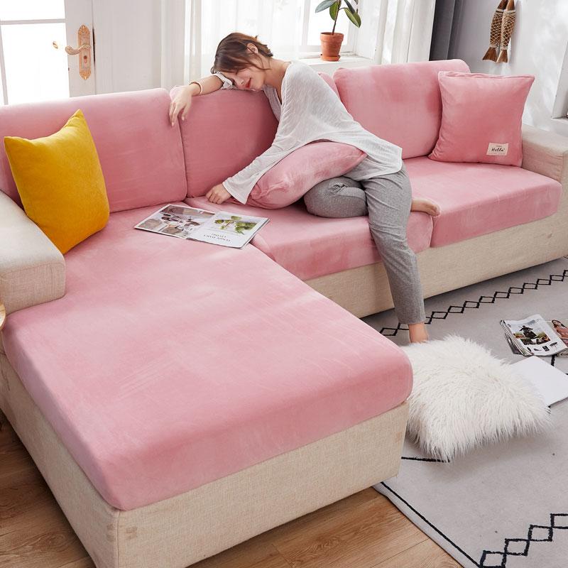 Velvet Sofa Seat Cover Cushion Cover Thick Jacquard Solid Soft Stretch Sofa Slipcovers Funiture Protector