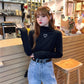 Pofulove Half-high Collar Plus Velvet Winter New Students Slim Warm Inner Long-sleeved Women