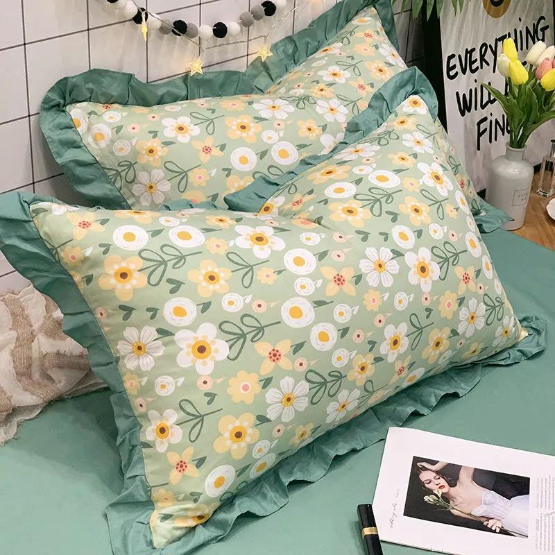 High-grade Cotton Princess Pillowcases A Pair of Floral Print Large Pillowcases 48*74cm Bedding