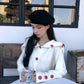 Pofulove Winter College Wind Irregular Strapless Navy Collar Loose Long Sleeve Knit Sweater
