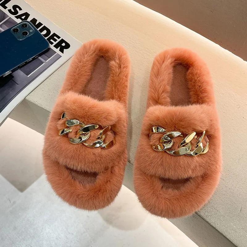 Women Winter Slippers Furry Fashion Luxury Designer 2021 New Indoor Casual Fur Cotton Slide Shoes Ladies Platform Slipper Plus Size 41