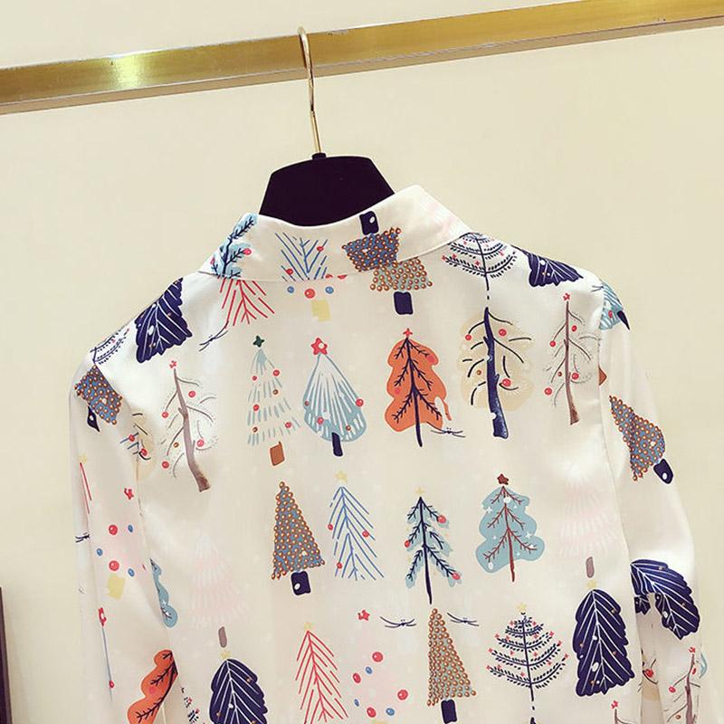 Women's Spring Style Chiffon Blouses Printed Shirt