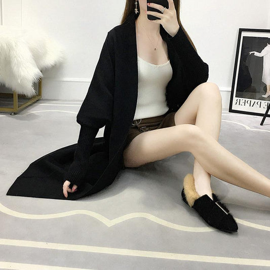 Autumn and Winter Fashion Cardigan Mid-length Long-sleeved Casual Sweater Loose Pocket Coat