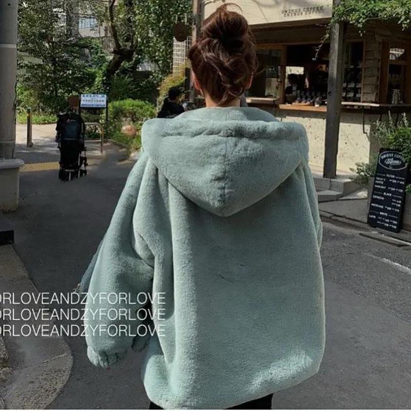Winter Ladies Mink Fleece Hooded Coat Thick Warm Faux Fur Coat Loose Large Size Mink Fur Plush Coat