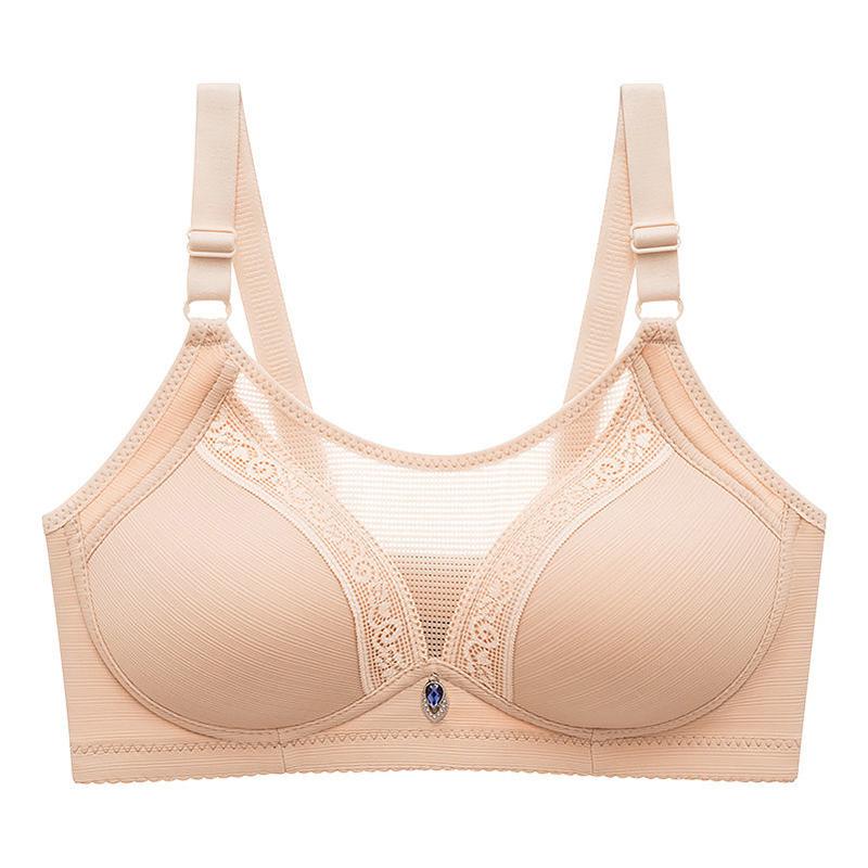 Middle-aged and Elderly Mothers Thin Tube Top Underwear Women's Non-wireless Full Cup Anti-glare Gather Upper Collection Breast Bra