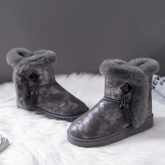 Women's Snow Boots Padded Non-slip Winter Fringed Short Boots Korean Style Cotton Boots Sequins