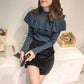 Bright Silk Ruffled Glitter Gold Thread Pullover Long sleeve Knitted Bottoming Sweater