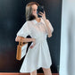 Summer Solid Color Temperament Puff Sleeve Pleated Short Sleeve Design Shirt Dress