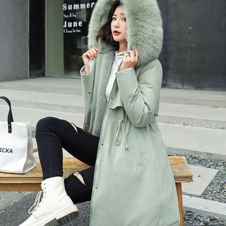 Winter Women's Cotton-padded Jacket Mid-length Large Size Fur Collar Plus Fleece Down Padded Jacket Padded Coat