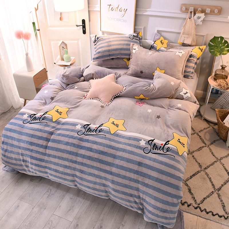 4pcs Bedding Set Cartoon Bed Linen Quilt Cover Pillowcase Winter Warm Kids Children's Bedding Sets