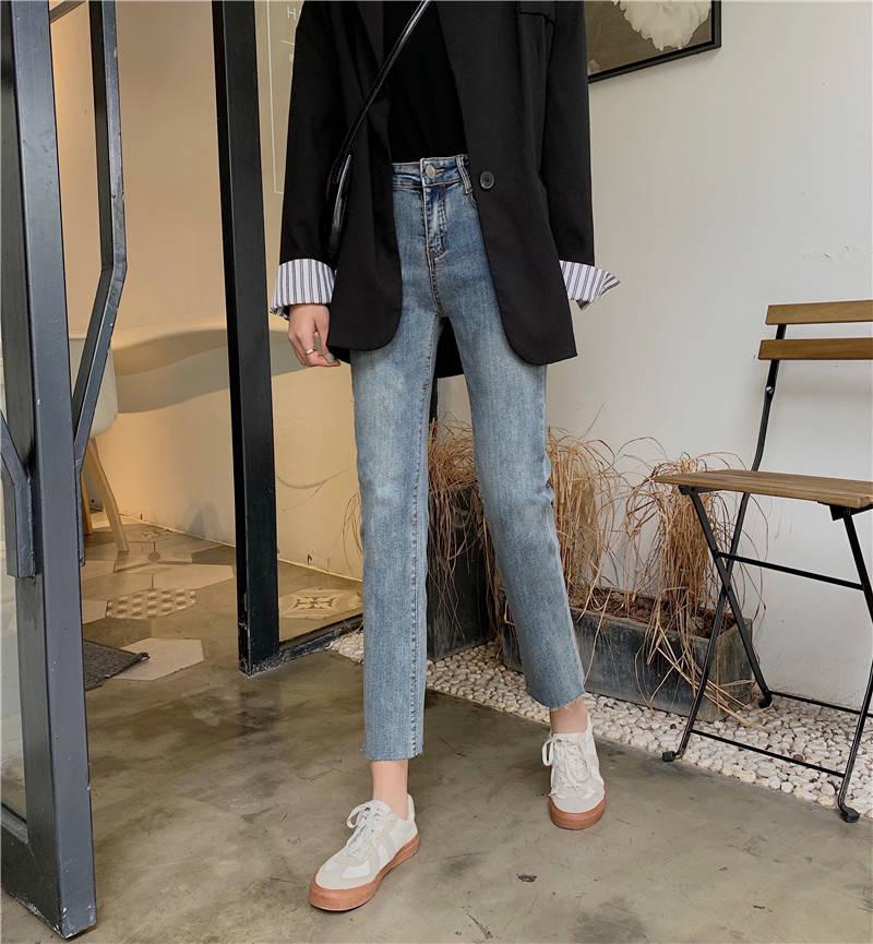 WTEMPO Spring High Waist Jeans Women Loose  Students Were Thin Retro Straight Pants Wild Nine-point Pants