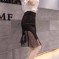 Pofulove S-3XL Women Large Size Black Mesh Skirt High Waist Thin Sexy Bag Hip Skirt A-line Skirts