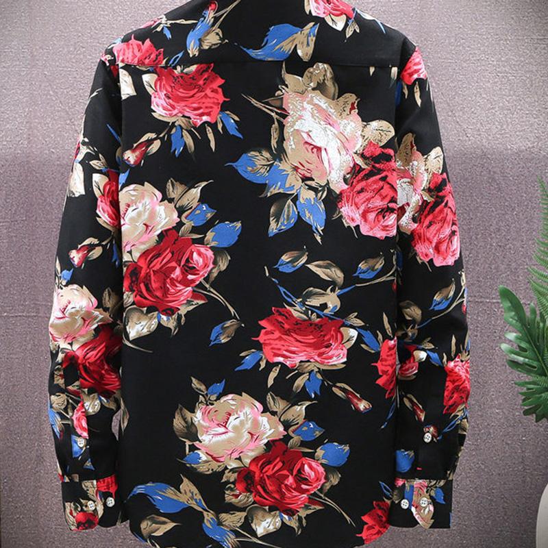 Spring and Autumn Flower Shirt Men's Long Sleeve Slim Lapel Youth Floral Shirt Jacket Thin Top Jacket Shirt