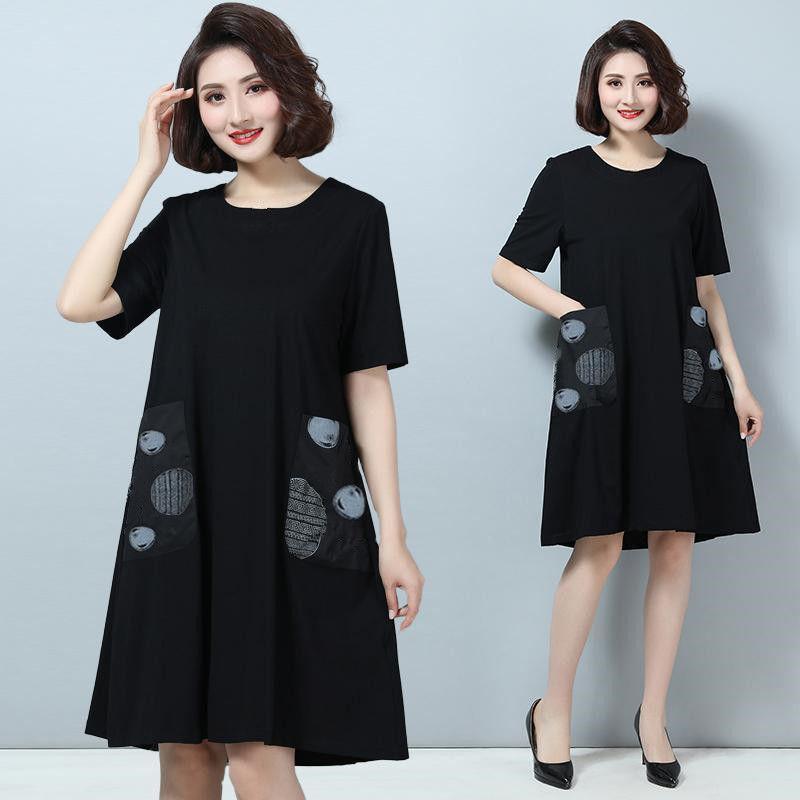 L-XXXXXL Women's Summer Dress Short Sleeve Round Neck Pocket Printing Knee-length Daily Wear Office Dating Party
