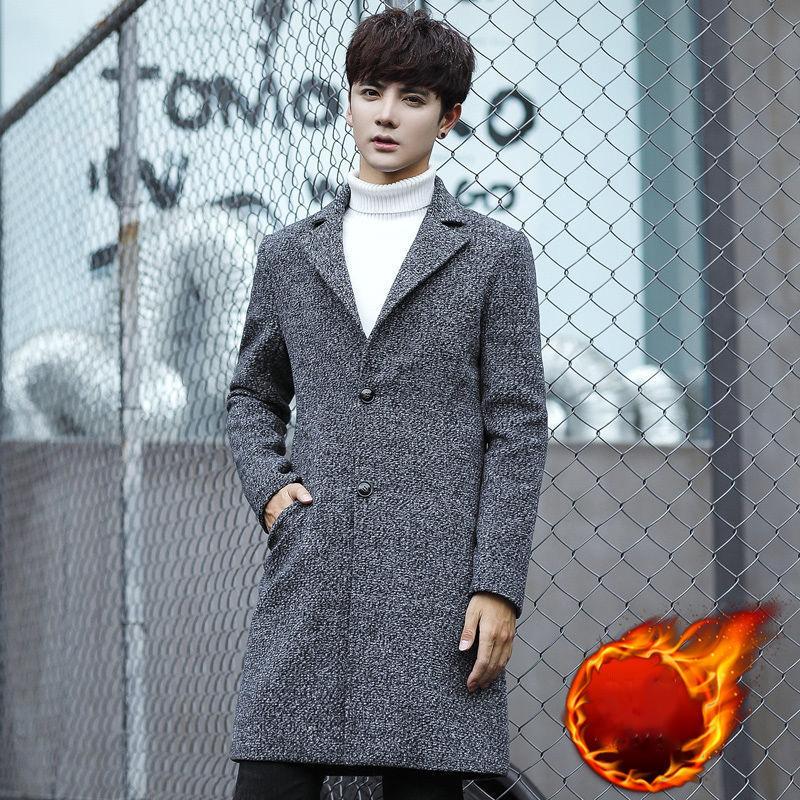 Windbreaker Men's Autumn and Winter Casual Mid-length Woolen Coat Men's Jacket Fashion Handsome Woolen Coat