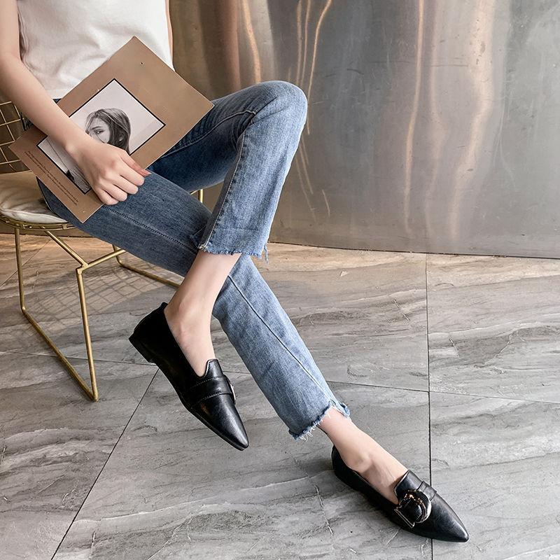British Style Pointed Toe Shoes Women Soft Leather Soft Sole Single Shoes Pointed Toe Flat Shoes Peas Shoes Loafers Women Casual Shoes