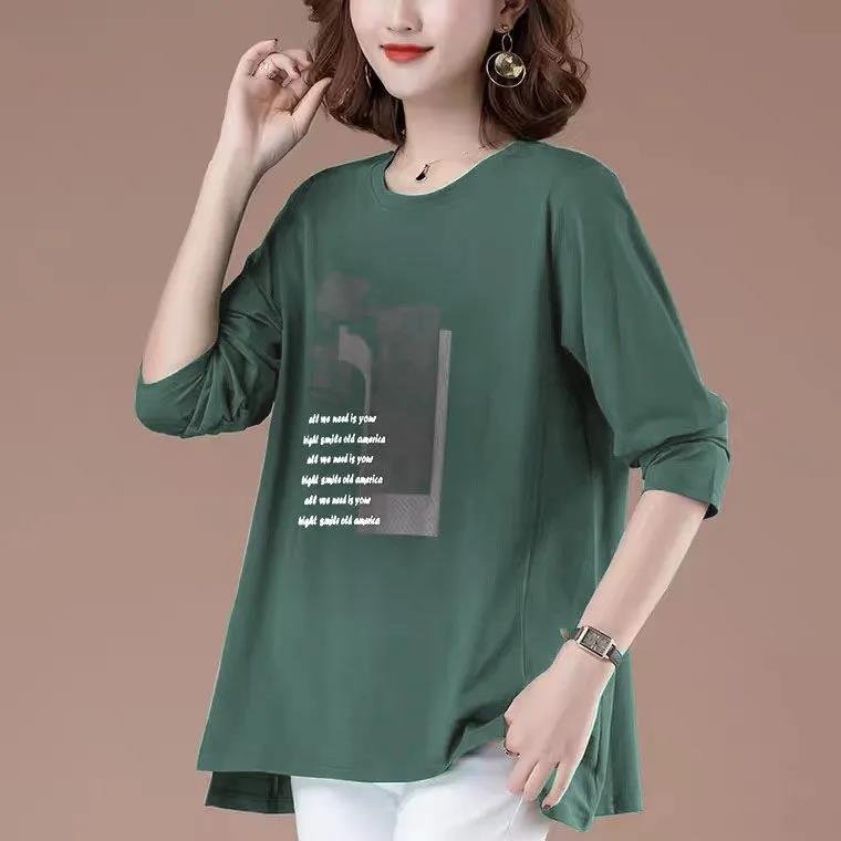 Large Size Printed T-shirts Women's Shirts Casual Pullovers Spring Long-sleeved Shirts Maternity Wear