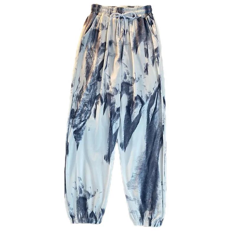 Net Red Tie-dye Beam Pants Female Girl Fried Street Korean Version of Hong Kong Flavor Loose Harajuku Bf Wind Student Trend