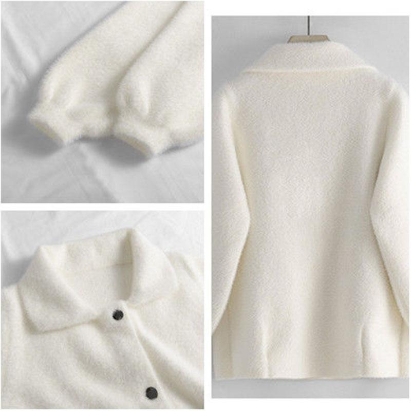 Autumn/winter Imitation Mink Cashmere Mother Wear Knitted Cardigan Jacket Women Korean Style Loose Cropped Top Women