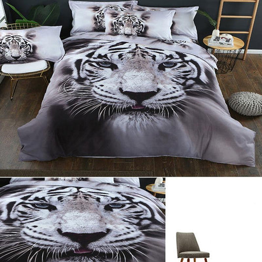 3D Three-dimensional Domineering Tiger Animal Four-piece Skin-friendly Cotton Bedding Student Duvet Cover Sheet
