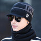 Winter Men's Hats and Collars Fashion Korean Letters Printed Knitted Hats Cold-proof Ear Protection Plus Fluffy Line Caps