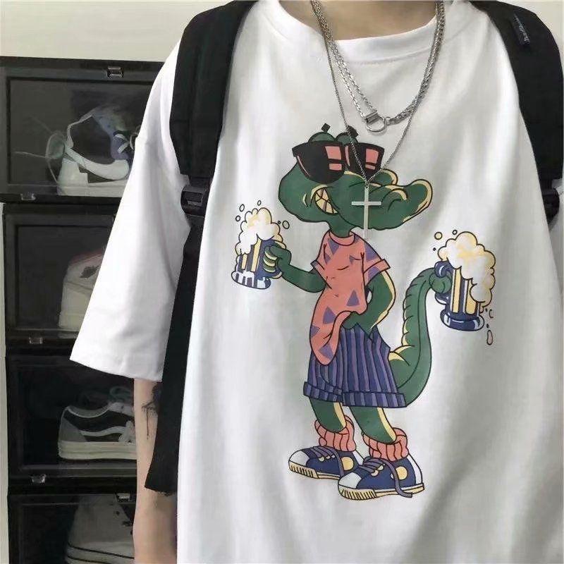 Cartoon Trend Short-sleeved T-shirt Male Student Tide Summer Five-point Sleeve Loose Top Teenager