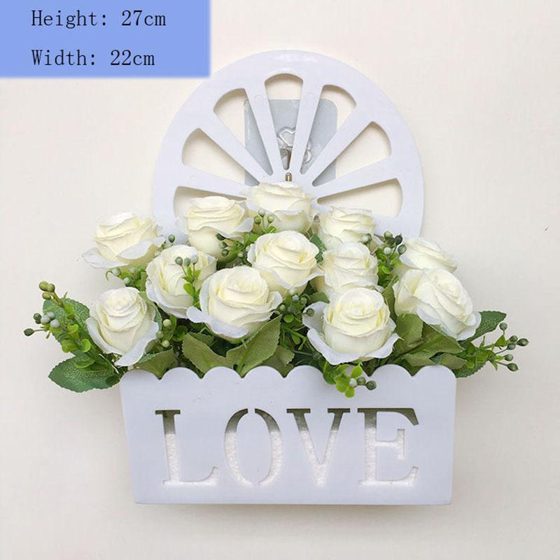 Wall Hanging Fake Flower Shelf Home Wall Decoration Pendant Simulation Rose Silk Flower Set Basket Plastic Fence Living Room