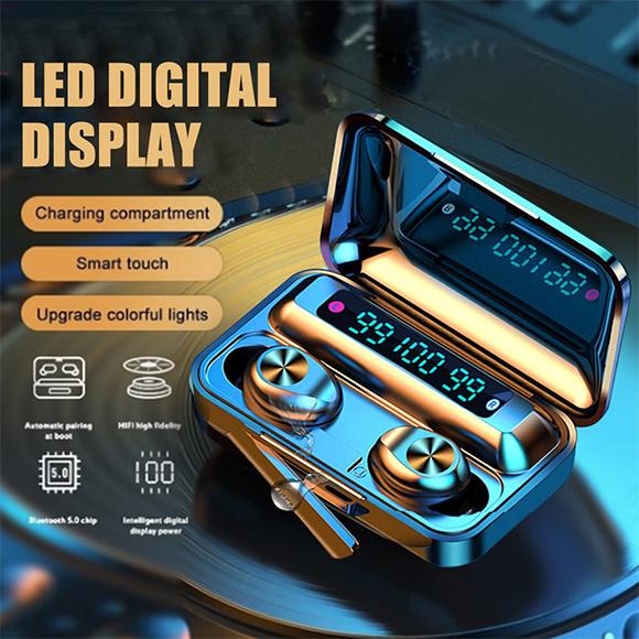 Bluetooth V5.0 Earphones Wireless with Mic Sports Waterproof 2200mAh Charging Box for Ios Android