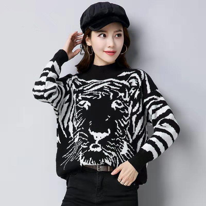 Autumn Winter Loose Plus Size Thick Sweater coat Female Printing Casual Slim Pullover sweater outwear  Student Wear