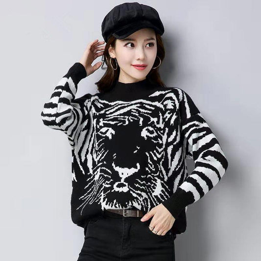 Autumn Winter Loose Plus Size Thick Sweater coat Female Printing Casual Slim Pullover sweater outwear  Student Wear