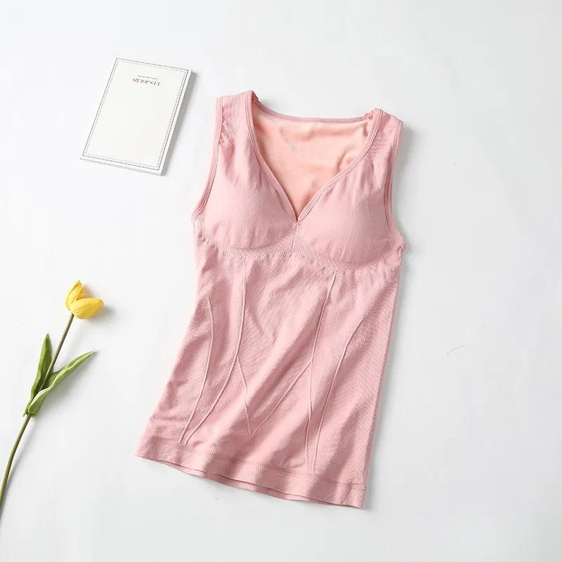 Thermal Underwear Women Velvet Warm Body Tops Vest Sleeveless Slim Seamless V Neck Solid Color Tank Top Sexy Winter Thremo