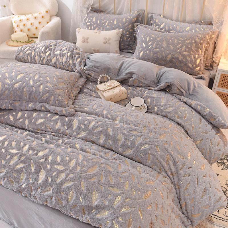 4pcs/set Winter Coral Fleece Duvet Cover Thick Warm Flannel Sheets Korean Style Sheets
