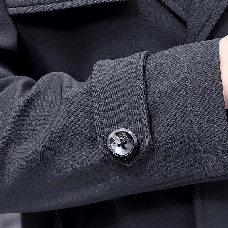 Spring Long Over Knee Windbreaker Men Slim Jacket V-neck Casual Coat Trend Parka for Youth