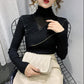 Ruffled Half Turtleneck Sweater Women  Autumn  Winter Wear Lace Style Self-cultivation Hollow Knit Bottoming Shirt Top