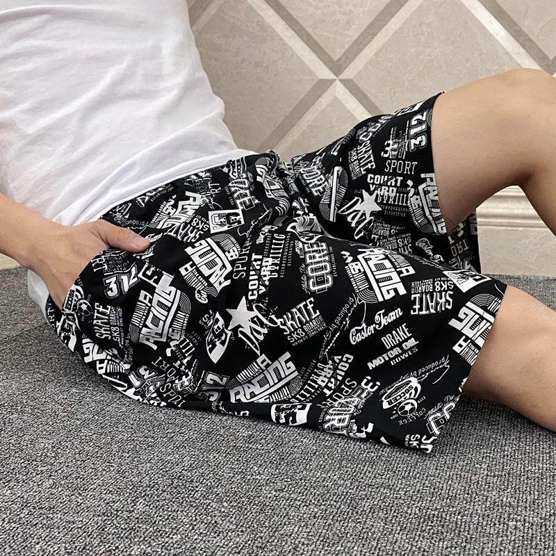 Thin Men's Pajama Pants Five-point Pants Beach Pants Loose Plus Size Shorts Straight Pants Cotton Silk Rayon Pants