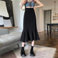 Ruffled Skirt Women's Summer High Waist Slim Mid-length A-line Skirt Solid Color Irregular Edge Fishtail Skirt