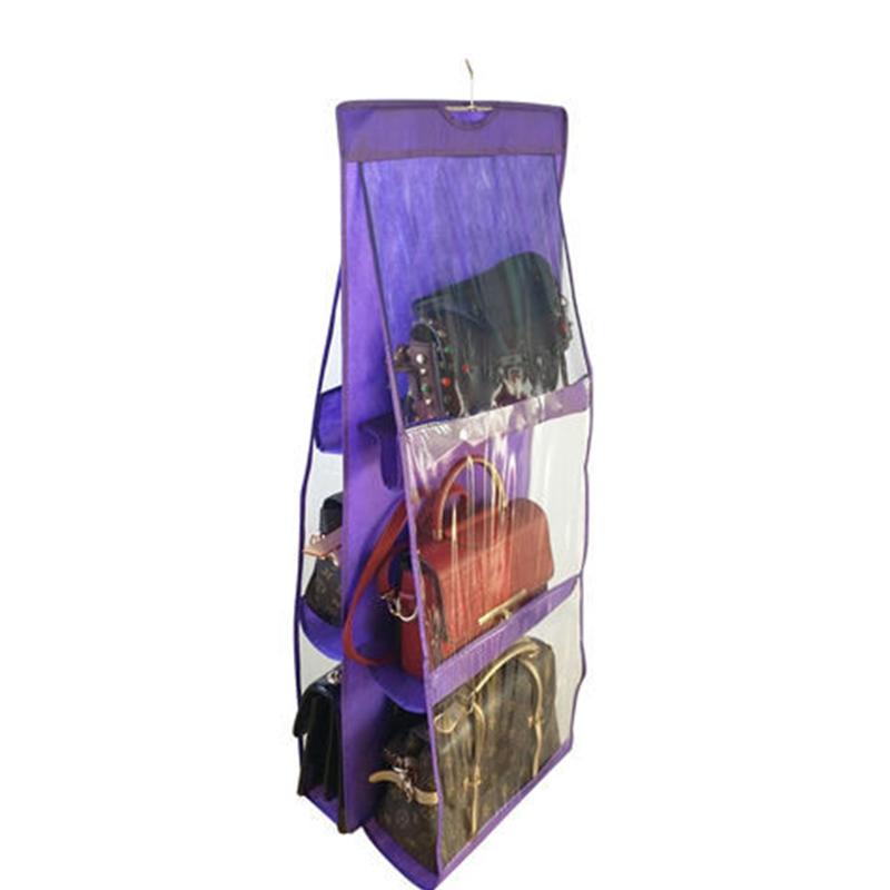 Bag Storage Hanging Bag Cloth Art Household Dust Bag 6 Grid Hanging Bag Wall-mounted Wardrobe Storage and Finishing Dormitory Artifact