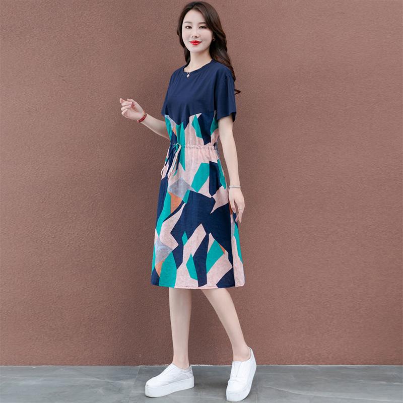 Fashion Summer Maxi Dress Women's Printed Sundress Casual Short Sleeve Female High Waist Robe