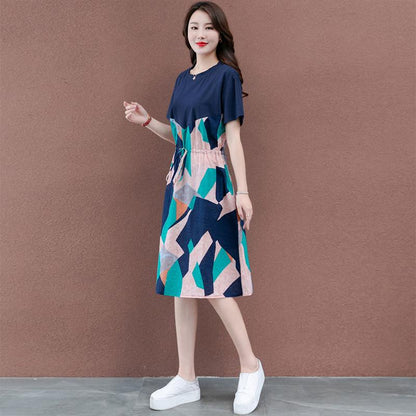Fashion Summer Maxi Dress Women's Printed Sundress Casual Short Sleeve Female High Waist Robe