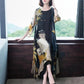 Summer Women's Dress Middle-aged Mother 3/4Sleeve Round Neck Printing Mid-length Daily Wear